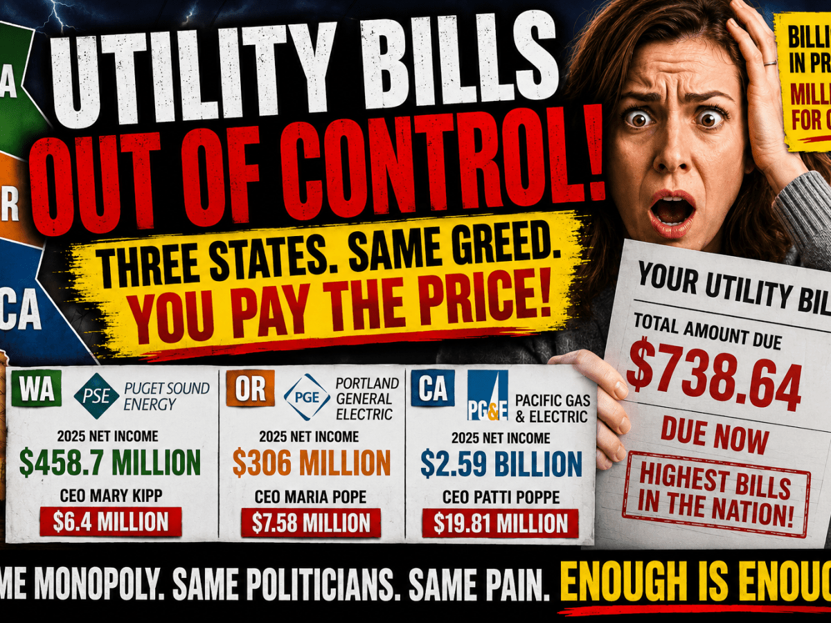 UTILITY BILLS OUT OF CONTROL! WA, OR & CA Families Crushed While Utilities Make&nbsp;BILLIONS